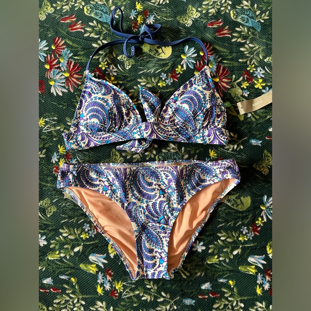 NWT J. Crew Two piece Paisley Print in Blue, Purple,White Size S